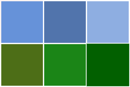 An image showing how six photosites may record a typical landscape